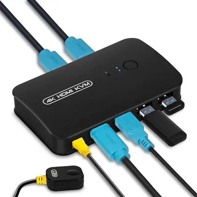 HDMI USB KVM Switch Selector for 2 Computers Share Keyboard Mouse Printer and One HD 4K Monitor