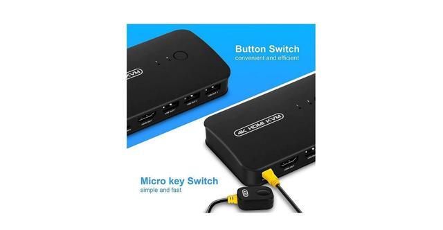HDMI USB KVM Switch Selector For 2 Computers Share Keyboard Mouse Printer And One HD 4K Monitor 2 KVM Cables Included