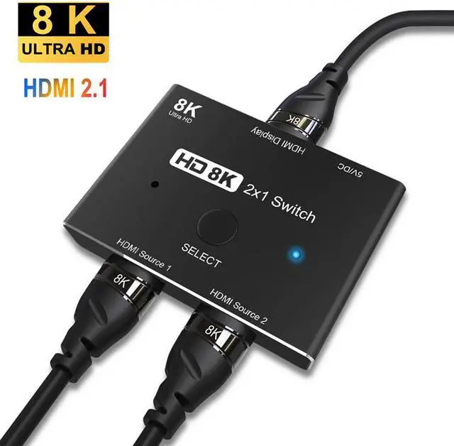 HDMI2.1 2 x 1 Switch Ultra HD 8K 60Hz 4K 120Hz Switcher Splitter For 2 Sources to 1 Display