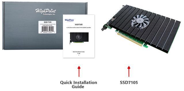 HighPoint SSD7105 PCI-Express 3.0 X16 PCI-Express PCIe 3.0 X16 Fully Bootable 4-Port M.2 NVMe RAID Controller