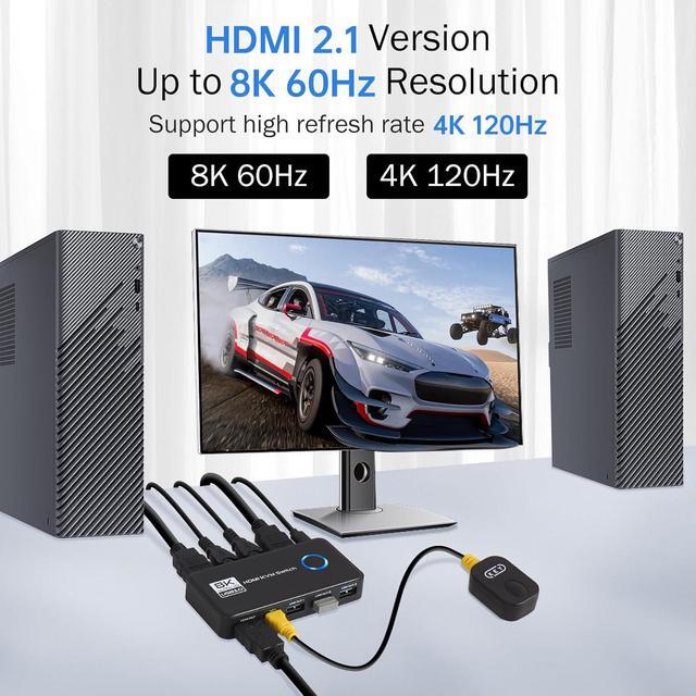 Hitoor 2 Port HDMI KVM Switch 8K 60Hz 4K 120Hz HDMI USB 3.0 KVM Switch For 2 Computer Share 1 HD Monitor And 3 USB 3.0 Devices Included Wired Remote 2 HD-MI 2.1 Cables And 2 USB 3.0 Cables