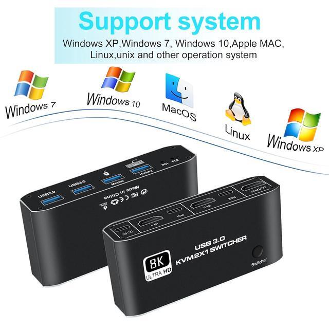 Hitoor 2 Port HDMI KVM Switch HDMI USB KVM Switch 2x1 HDMI2.1 Ports + 4x USB3.0 Ports Share 2 Computers One Monitor Switch Supports 8K 60Hz 4K 120Hz YUV 4:4:4 HDCP 2.3 HDR 10 Hotkey Darkish