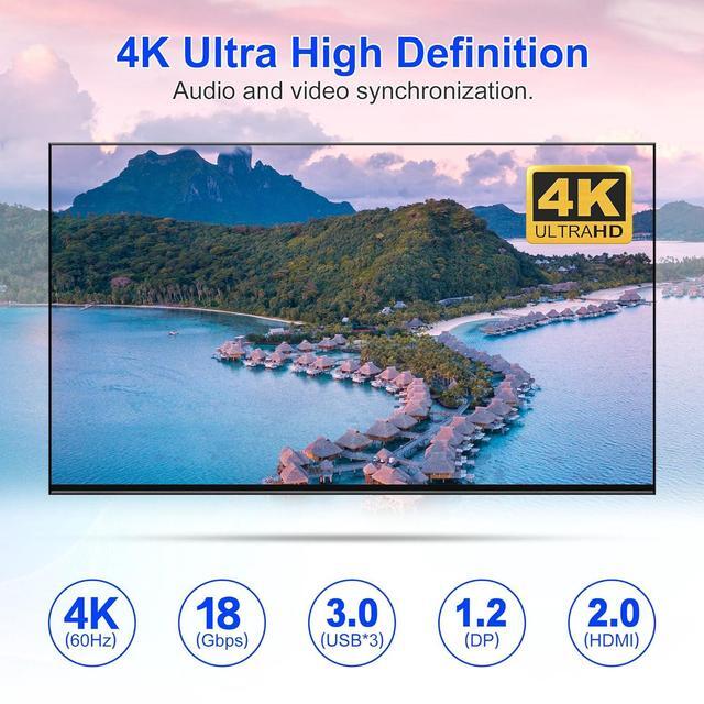 Hitoor 4K 60Hz Displayport + HDMI Dual Monitor KVM Switch For 4 Computers 2 Monitors USB 3.0 KVM Switch With Audio Microphone Output And 3 USB 3.0 Ports HDMI+DP Monitor Switch For 4 PCs 2 Monitor