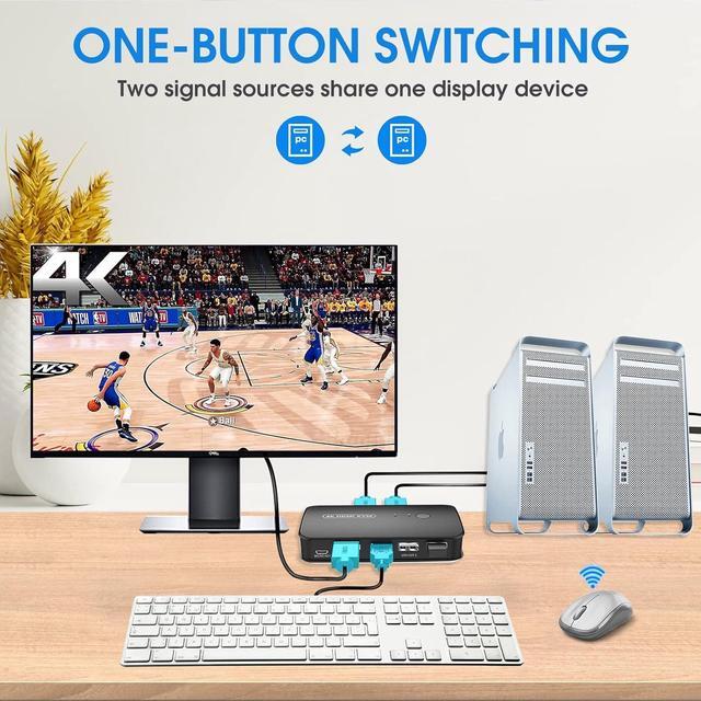 Hitoor 4K HDMI KVM Switch 2 Port Switch Box USB And HDMI Switch For 2 Computers Share Keyboard Mouse Printer And One HD Monitor Support UHD 4K 30Hz With Remote Controller And 2 KVM Cables