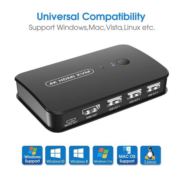 Hitoor 4K HDMI KVM Switch 2 Port Switch Box USB And HDMI Switch For 2 Computers Share Keyboard Mouse Printer And One HD Monitor Support UHD 4K 30Hz With Remote Controller And 2 KVM Cables