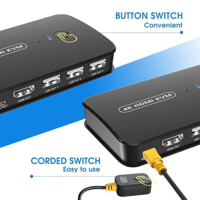 Hitoor 4K HDMI KVM Switch 2 Port Switch Box USB And HDMI Switch For 2 Computers Share Keyboard Mouse Printer And One HD Monitor Support UHD 4K 30Hz With Remote Controller And 2 KVM Cables