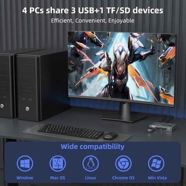 Hitoor 5Gbps USB 3.0 Switch 2 Computers Share 3 USB 3.0 Devices With TF Card Reading Function USB 3.0 Switcher Selector For PC Laptop Keyboard Mouse Webcam USB-Microphone With 2 USB A To A Cables