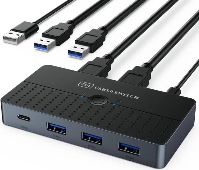 Hitoor 5Gbps USB 3.0 Switch for 2 Computers Share 4 USB Devices Peripheral USB Adapter USB Switch 2 in 4 Out for PC Printer Scanner Mouse Keyboard USB KVM Switch Compatible with Mac/Windows/Linux