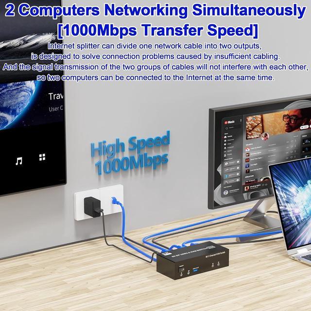 Hitoor 8K 60Hz Displayport KVM Switch 3 Monitors 2 Computers 4K 144Hz DP1.4 KVM Switches Triple Monitor For 2 PCs Share 3 Monitors RJ45 Ethernet Splitter 1 To 2 Audio Mic Port And 3 USB 3.0 Ports