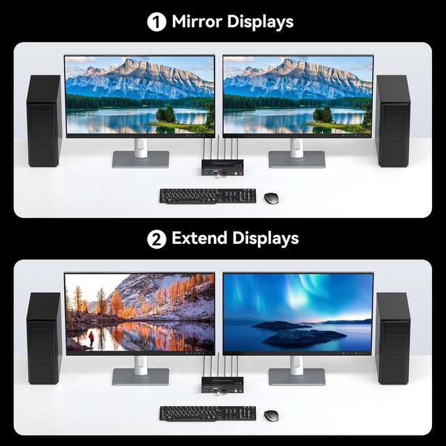 Hitoor 8K 60Hz KVM Switch 2 Monitors 2 Computers 4K 120Hz HDMI + Displayport Dual Monitor KVM Switches For 2 PC Share Mouse Keyboard And 2 Displays Support Extended/Copy Mode With Extended Controller