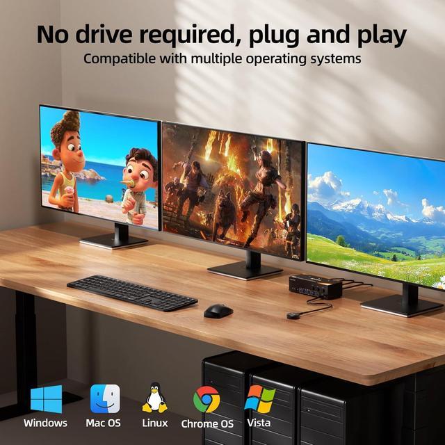 Hitoor 8K 60Hz KVM Switch 3 PCs 3 Monitors Triple Monitors KVM Switch 4K 144Hz For 3 Computers That Share 3 Monitors And 4 USB 3.0 Devices Includes Power Supply Wired Remote Control And USB Cables