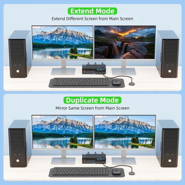 Hitoor 8K Displayport 1.4 + HDMI 2.1 Dual Monitor KVM Switch 2 Monitors 2 Computers 2 In 2 Out 2 Ports HDMI + DP KVM Switches Support 8K 60Hz/4K 144Hz For 2 PCs Share 2 Screens And 4 USB 3.0 Devices