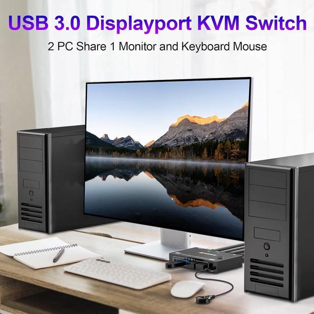Hitoor Displayport KVM Switch 2 Computers 1 Monitor USB 3.0 KVM Switch Displayport 8K 30Hz 4K 144Hz DP KVM Switch 2 PC 1 Monitor Share 4 USB 3.0 Devices Keyboard Mouse Monitor With Wired Remote