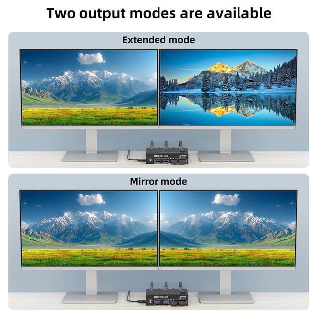 Hitoor Dual HDMI KVM Switch 2 Monitors 2 Computers 4K 60Hz 2K 144Hz EDID Simulation Dual Monitor KVM Switch With 4 USB 3.0 Port For Keyboard Mouse 2 Monitors HDMI2.1 KVM Switches With Wired Remote