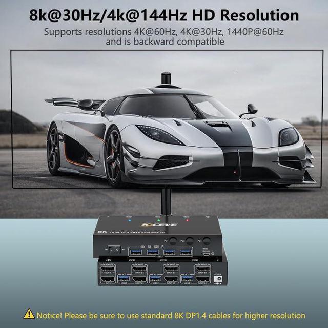 Hitoor Dual Monitor Displayport KVM Switch USB 3.0 Displayport KVM Switch 2 Monitors 3 Computers 8K 30Hz KVM Switcher For 3 PC Share 2 Monitors And 4 USB 3.0 Devices Wired Remote And Cables Included
