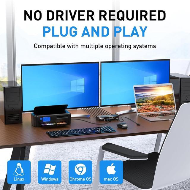 Hitoor Dual Monitor HDMI KVM Switch 2 Monitors 3 Computers 4K 60Hz USB 3.0 KVM Switches Share 2 Monitors And 4 USB 3.0 Ports Support Extended/Copy Mode With DC 12V Adapter & Wired Controller