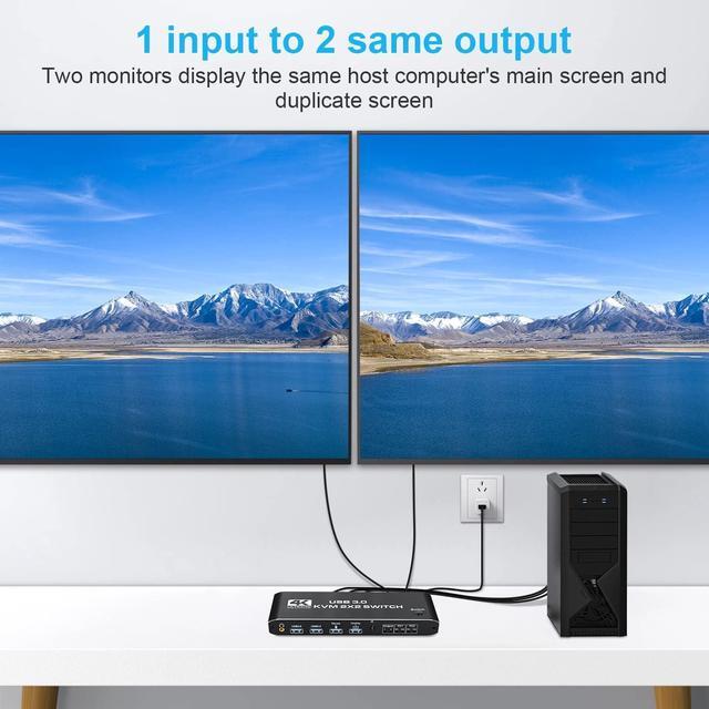 Hitoor Dual Monitor HDMI KVM Switch 4K 60Hz USB 3.0 HDMI KVM Switch 2x2 With 3.5mm Jack Audio Output For 2 Computers Share 2 Monitors And 4 USB 3.0 Ports With 3 Display Method Hot Key Switching