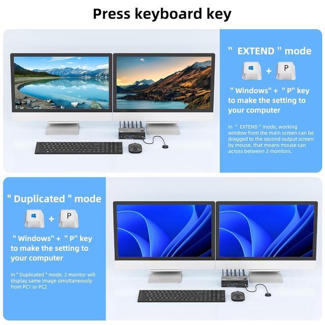 Hitoor HDMI KVM Switch 2 Monitors 2 Computers Dual Monitor Support 8K 60Hz 4K 120Hz Dual Monitor USB 3.0 KVM Switch HDMI 2 Port And 4 USB3.0 Devices Wired Remote And 12V Power Adapter Included