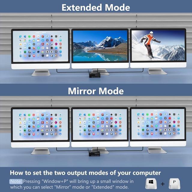 Hitoor KVM Switch 3 Monitors 2 Computers 8K 60Hz 4K 144Hz 1 HDMI + 2 Displayport KVM Switcher For 2 Computers Share Triple Monitor And 4 USB 3.0 Devices Supports Extended And Duplicate Mode