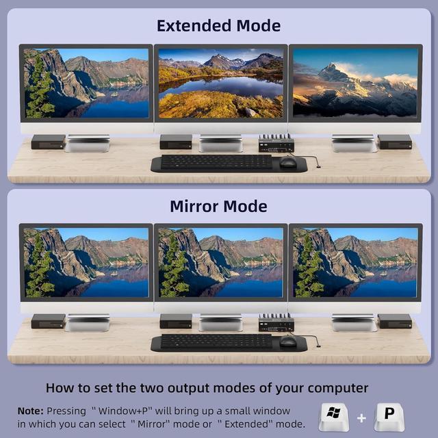Hitoor KVM Switch 3 Monitors 3 Computers 8K 60Hz 4K 144Hz Triple Monitor HDMI + 2 DP KVM Switch For 3 PC Sharing 3 Monitors & 4 USB3.0 Devices With Power Adapter Wired Remote Control & 3 USB Cables