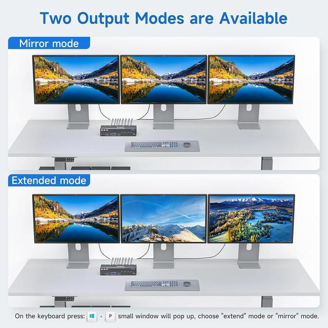 Hitoor KVM Switch 3 Monitors 4 Computers 8K 60Hz 4K 144Hz HDMI +2 Displayport Triple Monitor KVM Switch With 4 USB Port For Keyboard Mouse Support Extended/Copy Mode With Wired Remote & 4 USB Cable