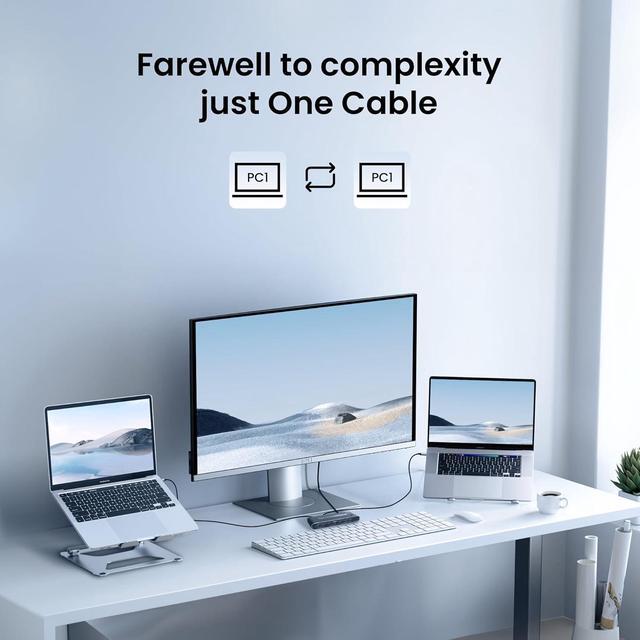 Hitoor Type-C KVM Switch For 2 Laptops Share 1 Monitor KVM Switch Docking Station With 7 USB-A Ports 2 USB-C Charging 100W RJ45 Port Thunderbolt KVM Supports 4K 60Hz With HDMI And DP For Laptops