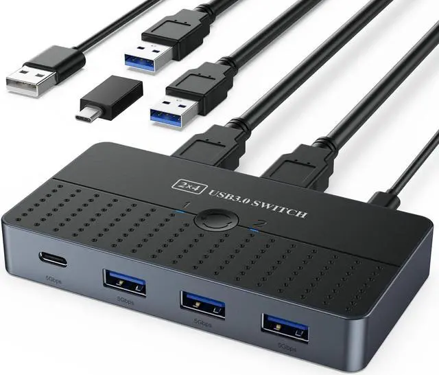 Hitoor USB 3.0 Switch 2 in 4 Out for 2 Computers Sharing USB C & A Devices USB Switcher for PC Mouse Keyboard Printer Scanner USB 3.0 KVM Switch Selector Compatible with Windows Mac Linux