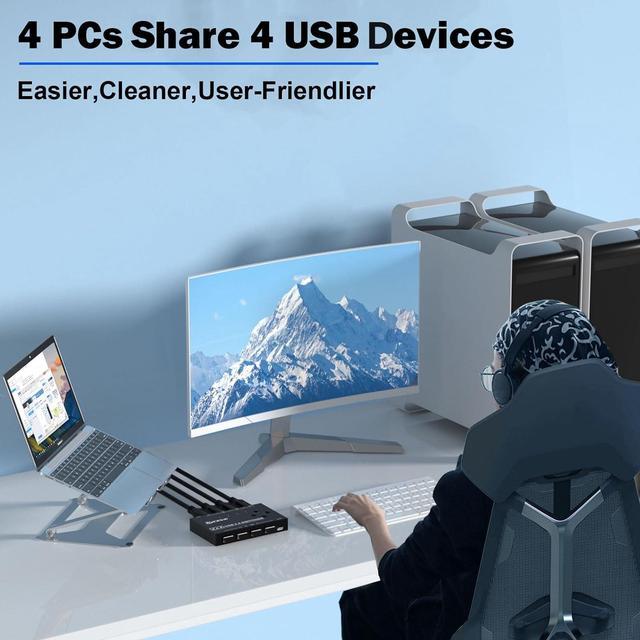 Hitoor USB 3.0 Switch 4 Port USB Switcher 4 Computers Share 4 USB Devices For Printer Scanner Keyboard Mouse Switch USB-B USB 3.0 Switch With Wired Control And Standard USB-B Cables