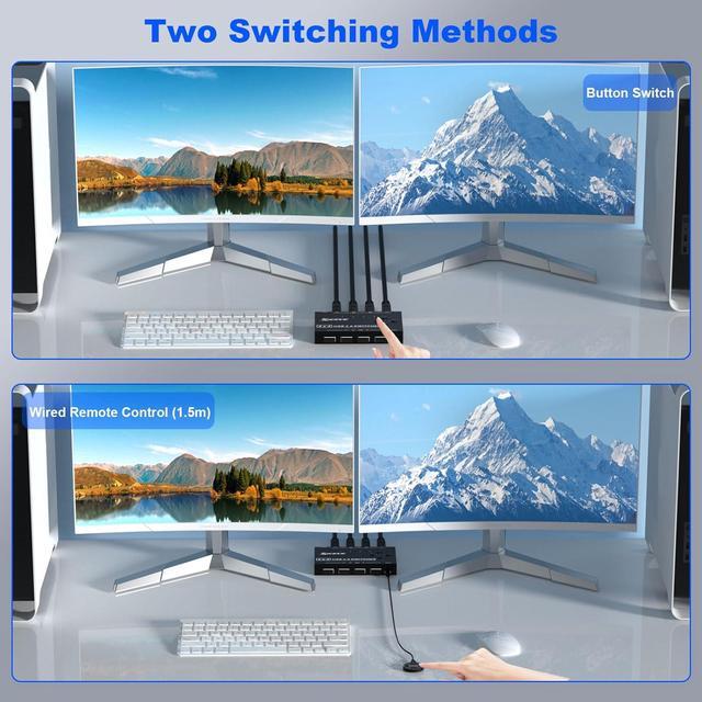 Hitoor USB 3.0 Switch 4 Port USB Switcher 4 Computers Share 4 USB Devices For Printer Scanner Keyboard Mouse Switch USB-B USB 3.0 Switch With Wired Control And Standard USB-B Cables