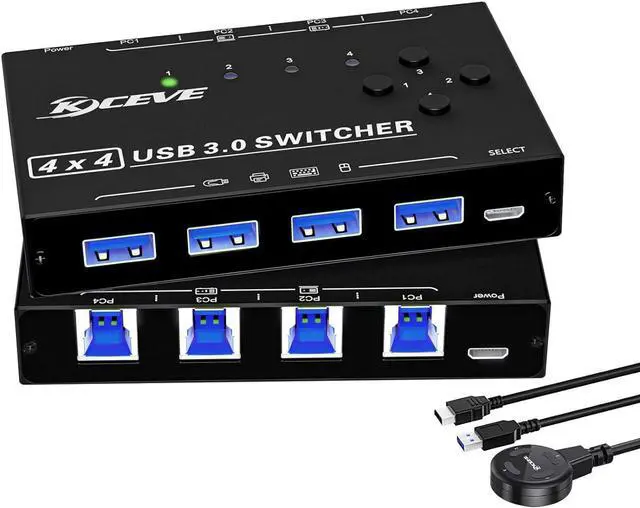 Hitoor USB 3.0 Switch 4 Port USB Switcher 4 Computers Share 4 USB Devices for Printer Scanner Keyboard Mouse Switch USB-B USB 3.0 Switch with Wired Control and Standard USB-B Cables