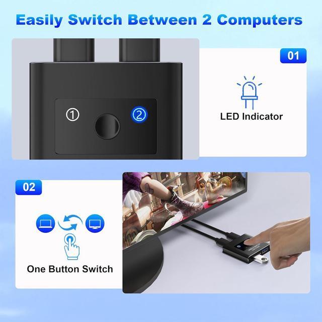 Hitoor USB 3.0 Switch USB 3.0 Switcher 2 In 2 Out USB 3.0 Switch Selector USB Switcher For 2 Computers Sharing 2 Devices For Printer Keyboard Scanner Mouse Compatible With Mac/Linux/Windows