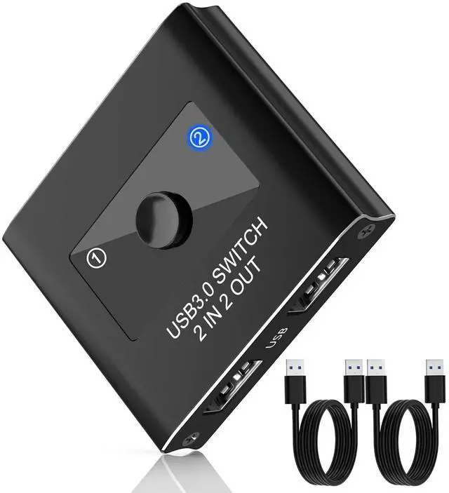 Hitoor USB 3.0 Switch USB 3.0 Switcher 2 in 2 Out USB 3.0 Switch Selector USB Switcher for 2 Computers Sharing 2 Devices for Printer Keyboard Scanner Mouse Compatible with Mac/Linux/Windows