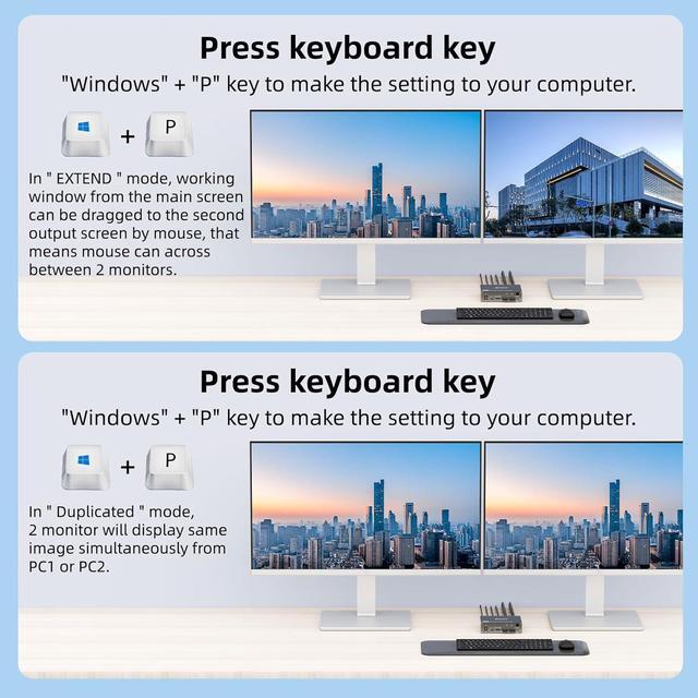Hitoor USB C HDMI Dual Monitor KVM Switch 2 Monitors 2 Computers Dual Monitor USB 3.0 Type C KVM Switcher Supports 4K 60Hz For 2 Computers Share Keyboard Mouse And 2 Monitors Wired Remote Included