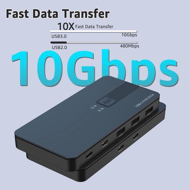 Hitoor USB C Switch 2 Computers Share 4 USB A & USB C Devices 10 Gbps USB 3.2 Switch Hub Selector For PC Laptop Keyboard Mouse Printer Scanner One Key Switch Compatible With Windows Mac Linux