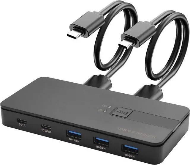 Hitoor USB C Switch 2 Computers Share 4 USB A & USB C Devices 10 Gbps USB 3.2 Switch Hub Selector for PC Laptop Keyboard Mouse Printer Scanner One Key Switch Compatible with Windows Mac Linux