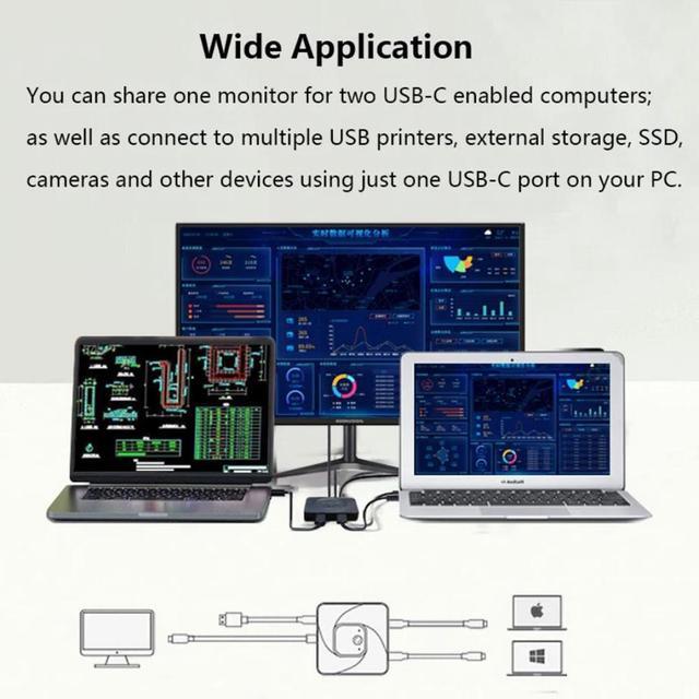 Hitoor USB C Switch 8K 60Hz USB C Switch Bi-Directional 2 In 1 Out Or 1 In 2 Out Type C Switch Selector With Power Indicator For PCs Support USB 3.1 Gen 2 10Gbps Data Transmission 100W Charging