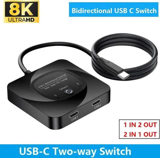 Hitoor USB C Switch 8K 60Hz USB C Switch Bi-Directional 2 in 1 Out or 1 in 2 Out Type C Switch Selector with Power Indicator for PCs Support USB 3.1 Gen 2 10Gbps Data Transmission 100W Charging
