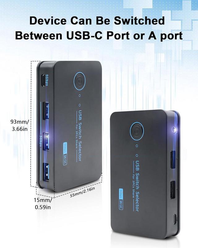 Hitoor USB KVM Switcher USB 3.0 Switch 2 In 4 Out [3 USB A + 1 USB C] USB 3.0 Switcher USB Switch Box For Keyboard USB Switch For 2 Computers Share 1 USB Device Printer Scanner Keyboard