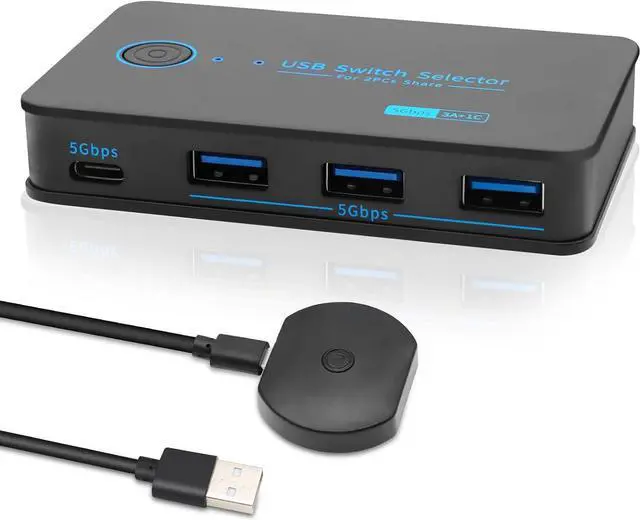 Hitoor USB KVM Switcher USB 3.0 Switch 2 In 4 Out [3 USB A + 1 USB C] USB 3.0 Switcher USB Switch Box for Keyboard USB Switch for 2 Computers Share 1 USB Device Printer Scanner Keyboard