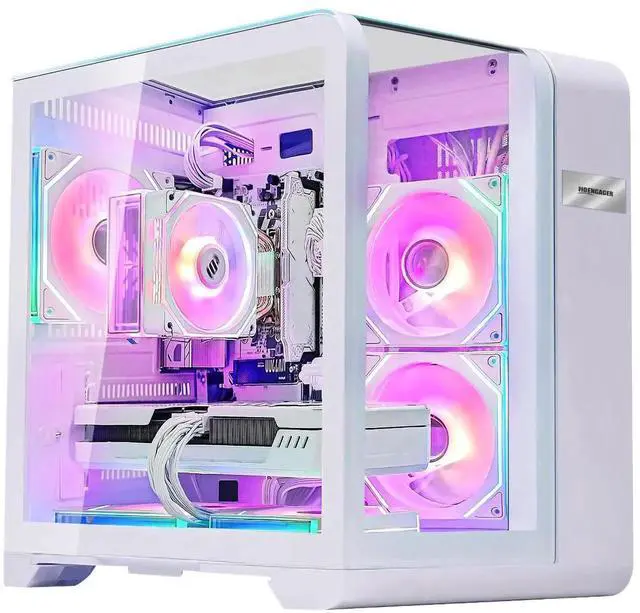 Hoengager Astral Mini Gaming PC -AMD Ryzen 7 7700 8-Core 3.8 GHz-RTX 5060 8GB -32GB DDR5 6000MHZ RAM-1TB PCIe SSD -WIFI &Bluetooth -RGB Fans-Prebuilt PC Windows 11 Pro Desktop Computer-White