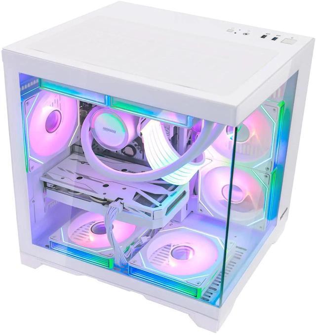 Hoengager Gaming PC -AMD Ryzen 7 5700X 3.4 GHz-RTX 5060 8GB-32GB DDR4 RAM-1TB M.2 SSD-240 Liquid Cooler -WIFI &Bluetooth -RGB Fans-Windows 11 Pro Desktop Computer-White