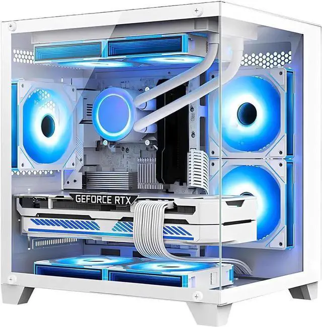 Hoengager Gaming PC -AMD Ryzen 7 5700X 3.4 GHz-RTX 5060 8GB-32GB DDR4 RAM-1TB M.2 SSD-240 Liquid Cooler -WIFI &Bluetooth -RGB Fans-Windows 11 Pro Desktop Computer-White