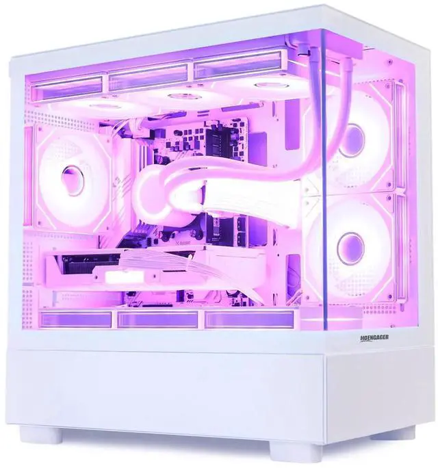 Hoengager Ocean Park Gaming PC Desktop-AMD Ryzen 7 5700X 3.4 GHz 8-Core 32GB DDR4 RAM 1TB PCI-E SSD RTX 5060 8G 360 Liquid-Cooled RGB Fans WIFI &Bluetooth Win 11 Pro 64bit -White