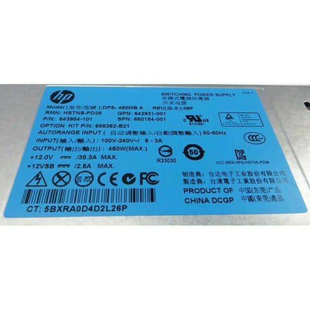HP DL360 DL380 DL385 660184-001 656362-B21 643931-001 Gen 8 G8 460W Power Supply