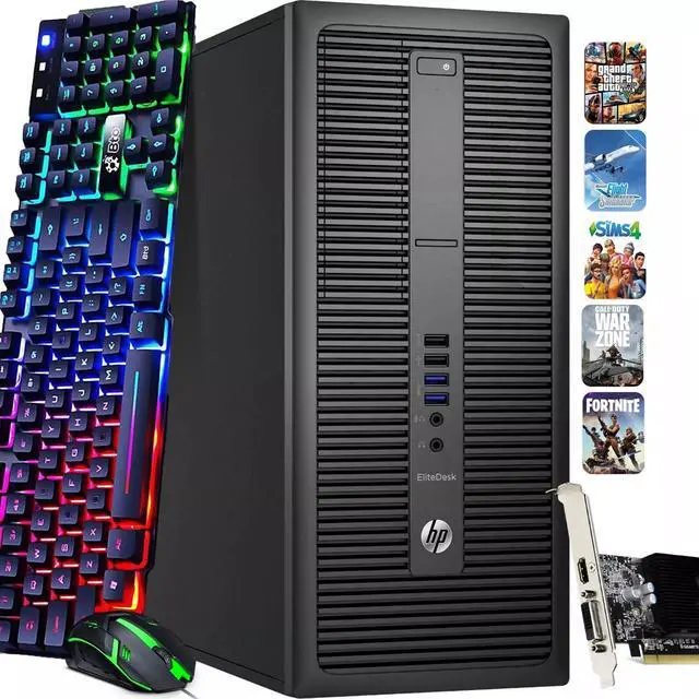HP EliteDesk 800 G1 Tower Desktop Computer PC Intel Quad Core i5-4570 upto 3.60GHz 32GB DDR3 Ram 512GB SSD + 1TB HDD NVIDIA GeForce GTX 1050Ti Wi-Fi RGB Keyboard & Mouse Windows 11 Professional