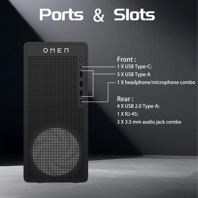 HP OMEN 16L I7 RTX 5060 Ti Gaming Desktop Intel Core I7-14700F NVIDIA GeForce RTX 5060 Ti 16GB DDR5 RAM 1TB SSD DP RJ-45 Wi-Fi 6 Windows 11 Home Black