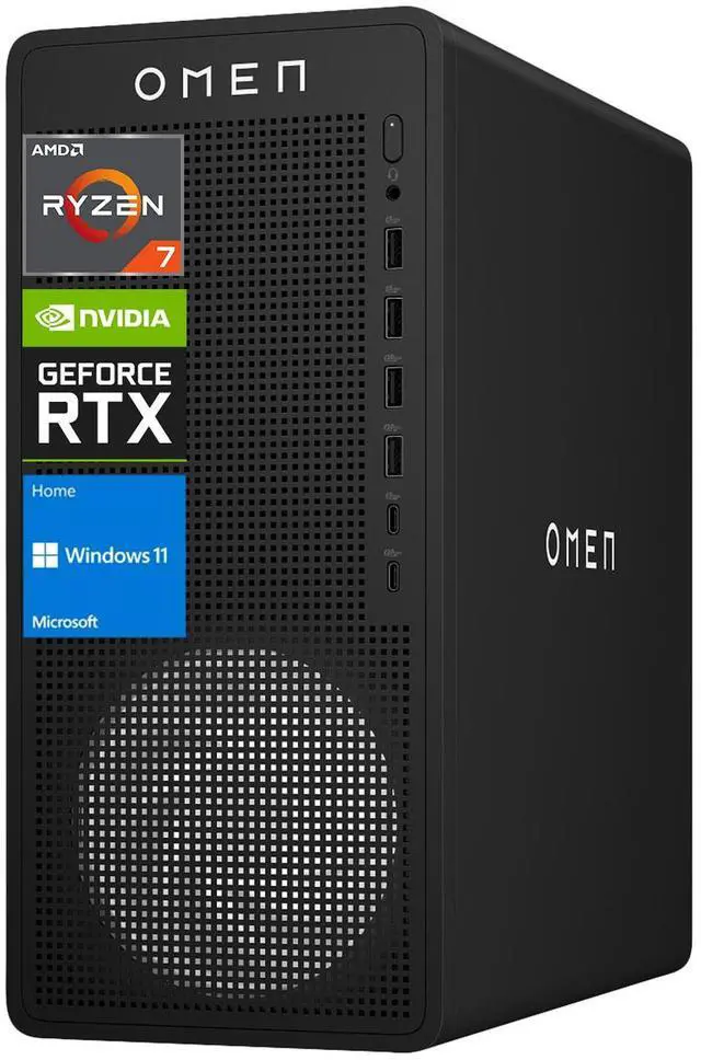 HP OMEN 16L RTX 5060 Gaming Desktop AMD Ryzen 7 8700F NVIDIA RTX 5060 16GB DDR5 RAM 1TB SSD DP RJ-45 Wi-Fi 6 W11 Home Black
