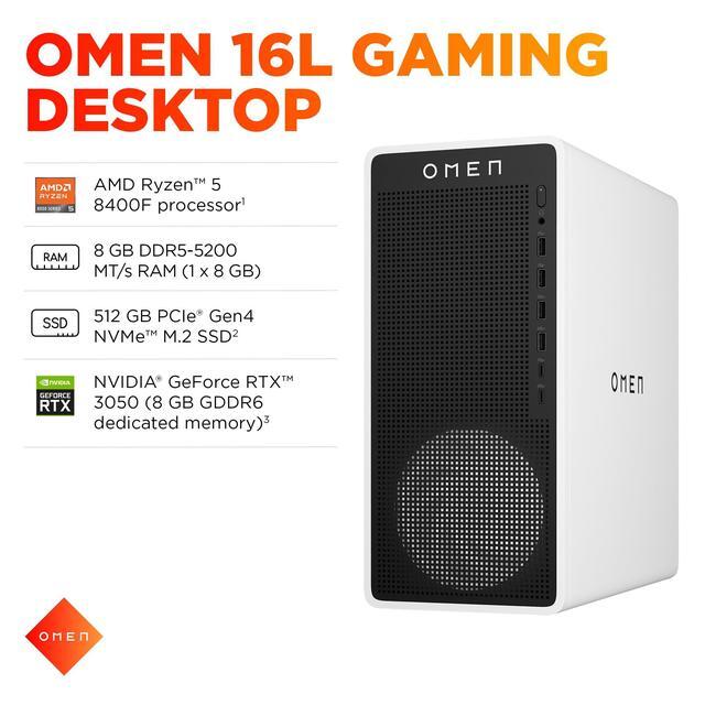 HP OMEN 16L TG03-0010 Gaming Desktop Computer AMD Ryzen 5 8400F 4.2GHz 8GB RAM 512GB SSD NVIDIA GeForce RTX 3050 8GB Windows 11 Home Snow White