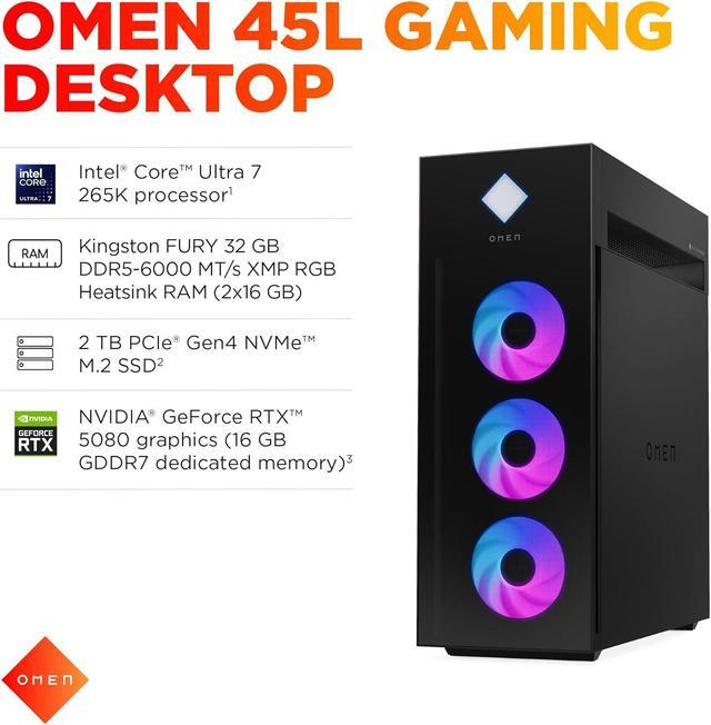 HP OMEN 45L Gaming Desktop Intel Core Ultra 7 265K 32GB RAM 2TB SSD RTX 5080 Win 11 Pro Microsoft Copilot Tempered Glass GT22-3080 (2025)