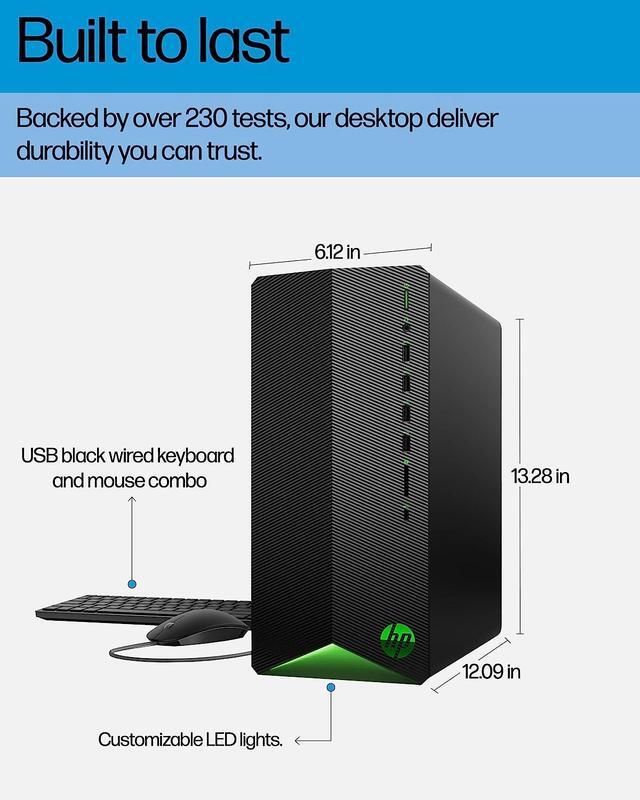 HP Pavilion Gaming Desktop AMD Ryzen 7 5700G Processor NVIDIA GeForce RTX 2060 Graphic 16 GB RAM 1 TB SSD Windows 11 Pro (TG01-2460 Shadow Black) TG01-2460 PC Computer
